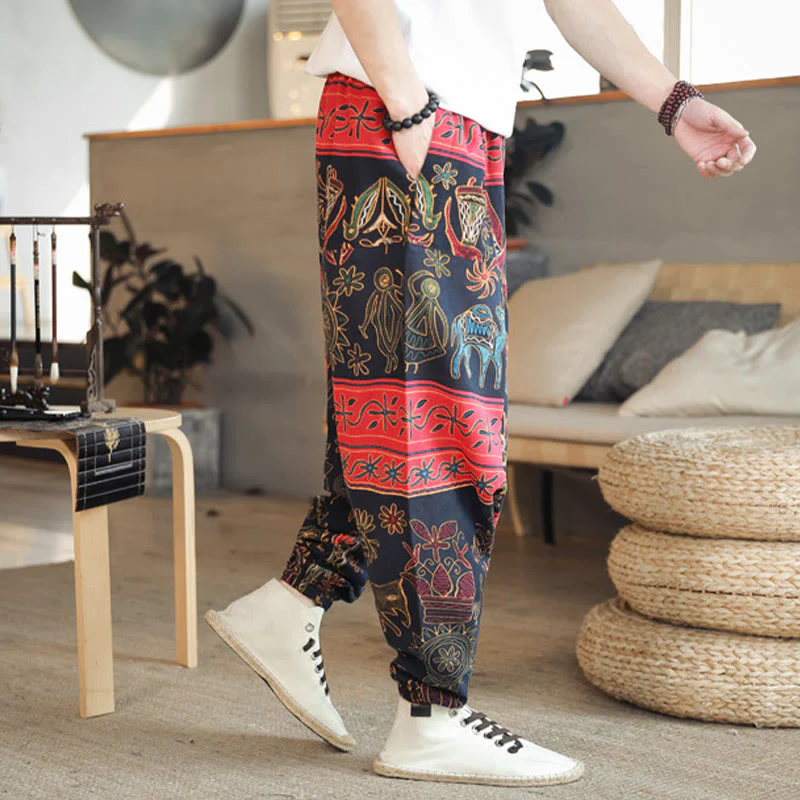 Pantaloni harem da uomo in cotone con tasche e motivo a cammello colorato Buddha Stones - Image 5