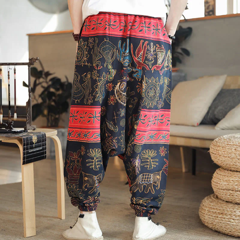 Pantaloni harem da uomo in cotone con tasche e motivo a cammello colorato Buddha Stones - Image 6