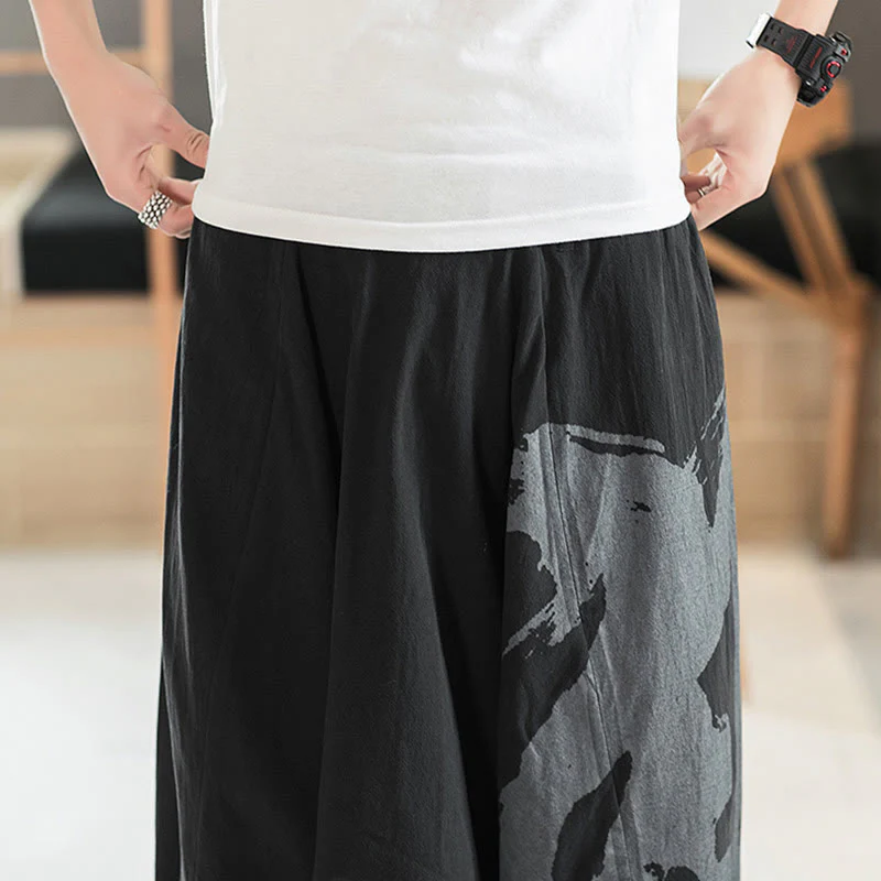 Pantaloni harem da uomo in cotone con tasche, motivo semplice estivo con calligrafia Buddha Stones - Image 9
