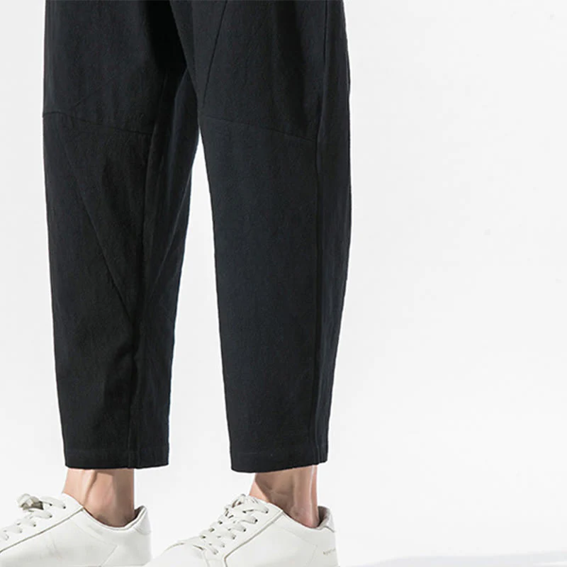 Pantaloni harem da uomo in cotone e lino con coulisse, in tinta unita, con tasche, Buddha Stones Vintage Jacquard - Image 21