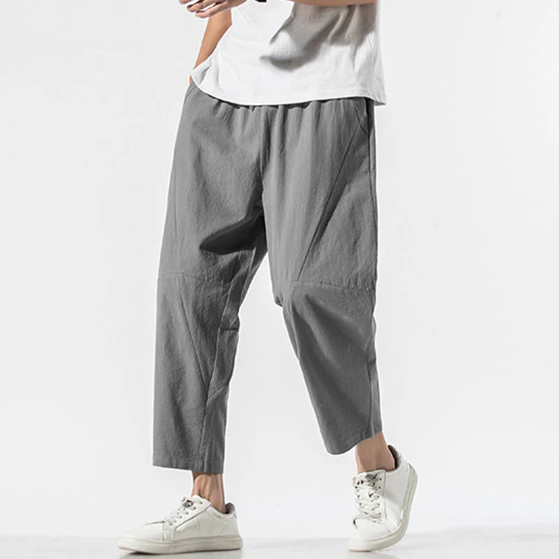 Pantaloni harem da uomo in cotone e lino con coulisse, in tinta unita, con tasche, Buddha Stones Vintage Jacquard - Image 3