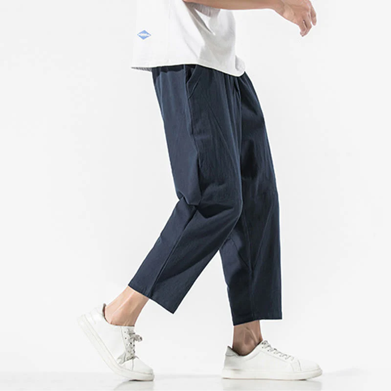 Pantaloni harem da uomo in cotone e lino con coulisse, in tinta unita, con tasche, Buddha Stones Vintage Jacquard - Image 30
