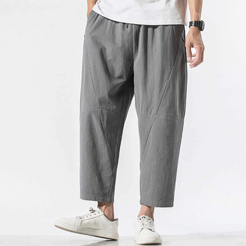 Pantaloni harem da uomo in cotone e lino con coulisse, in tinta unita, con tasche, Buddha Stones Vintage Jacquard - Image 4