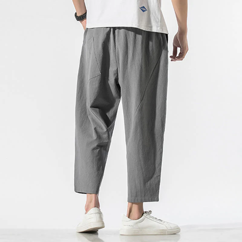 Pantaloni harem da uomo in cotone e lino con coulisse, in tinta unita, con tasche, Buddha Stones Vintage Jacquard - Image 6