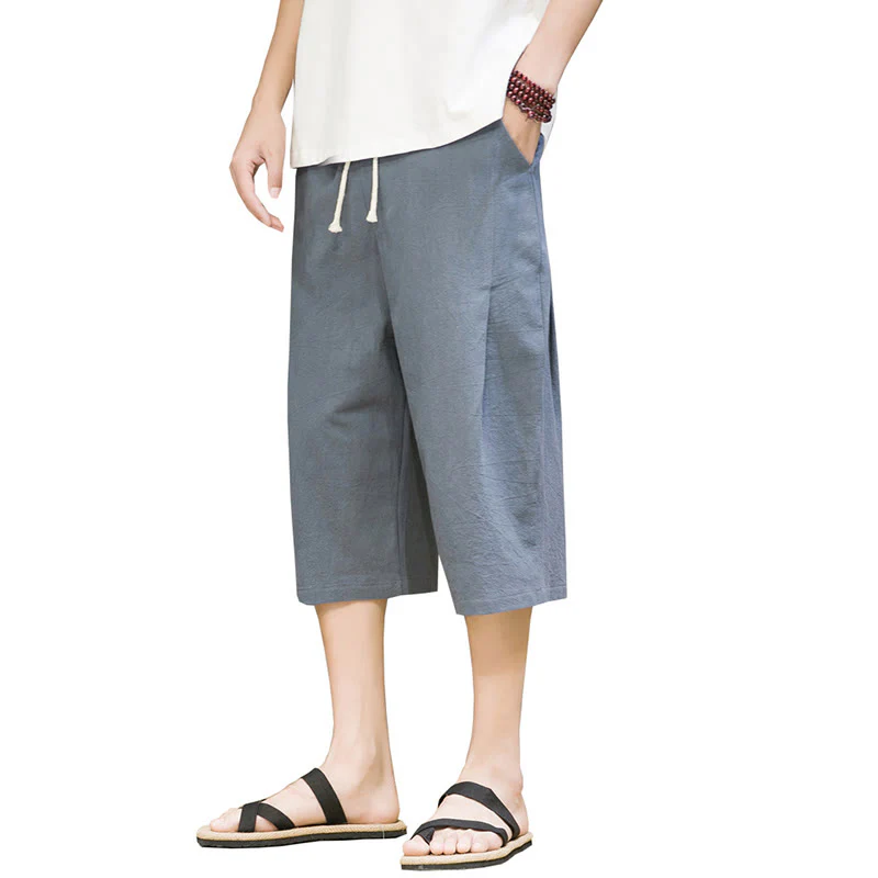 Pantaloni harem da uomo in cotone e lino, con tasche , Buddha Stones, casual, estivi, con coulisse, tinta unita - Image 10