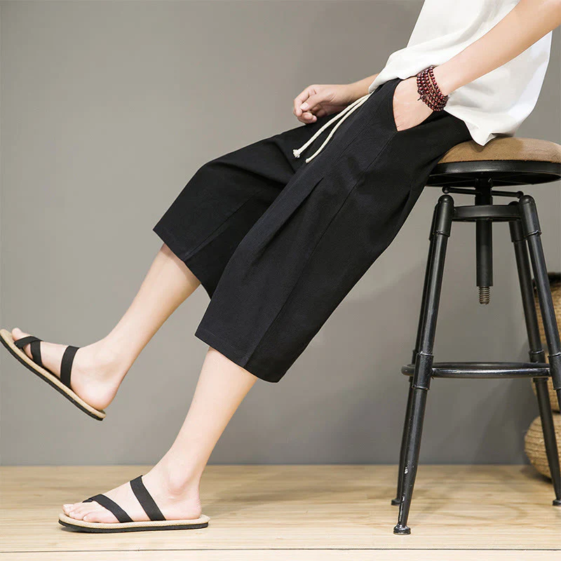 Pantaloni harem da uomo in cotone e lino, con tasche , Buddha Stones, casual, estivi, con coulisse, tinta unita - Image 14