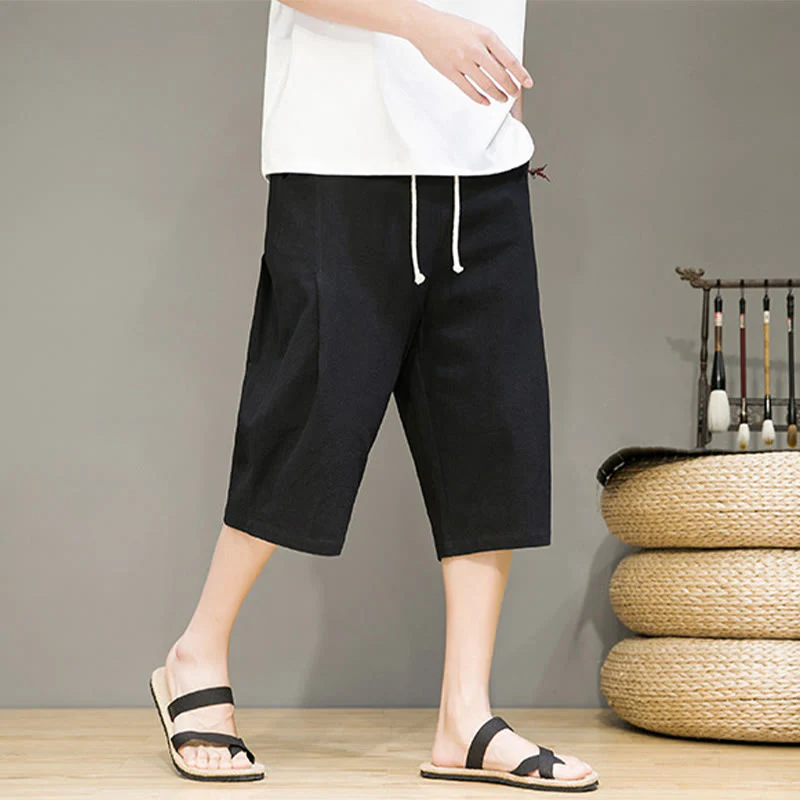 Pantaloni harem da uomo in cotone e lino, con tasche , Buddha Stones, casual, estivi, con coulisse, tinta unita - Image 15