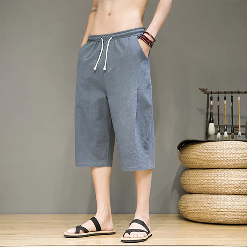 Pantaloni harem da uomo in cotone e lino, con tasche , Buddha Stones, casual, estivi, con coulisse, tinta unita - Image 2