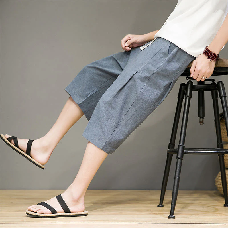 Pantaloni harem da uomo in cotone e lino, con tasche , Buddha Stones, casual, estivi, con coulisse, tinta unita - Image 3