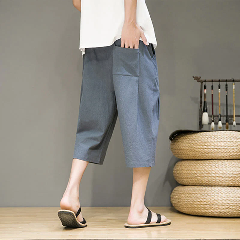 Pantaloni harem da uomo in cotone e lino, con tasche , Buddha Stones, casual, estivi, con coulisse, tinta unita - Image 4