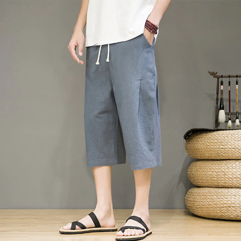 Pantaloni harem da uomo in cotone e lino, con tasche , Buddha Stones, casual, estivi, con coulisse, tinta unita - Image 5
