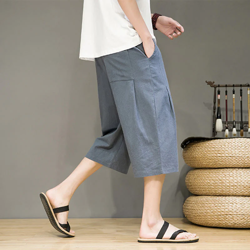 Pantaloni harem da uomo in cotone e lino, con tasche , Buddha Stones, casual, estivi, con coulisse, tinta unita - Image 7