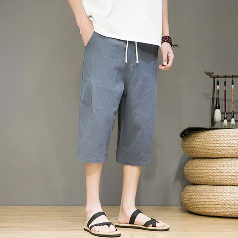 Pantaloni harem da uomo in cotone e lino, con tasche , Buddha Stones, casual, estivi, con coulisse, tinta unita - Image 9