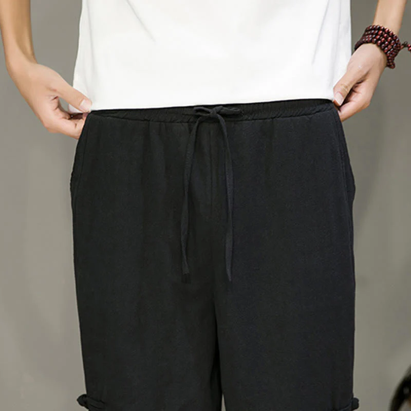 Pantaloni harem da uomo in cotone e lino con tasche, modello Buddha Stones, vintage, con coulisse e bottoni cinesi a forma di rana. - Image 18