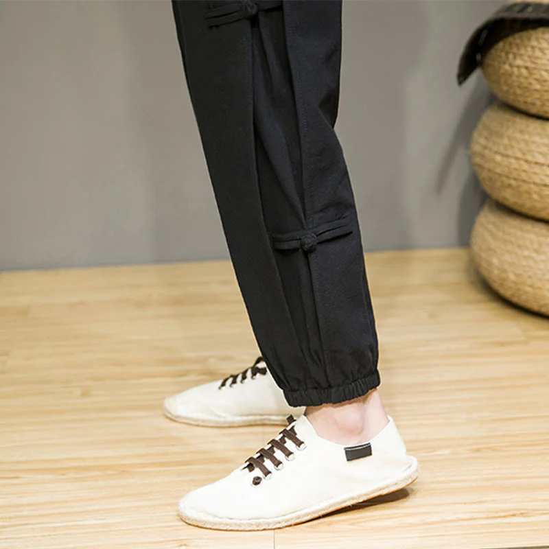 Pantaloni harem da uomo in cotone e lino con tasche, modello Buddha Stones, vintage, con coulisse e bottoni cinesi a forma di rana. - Image 19