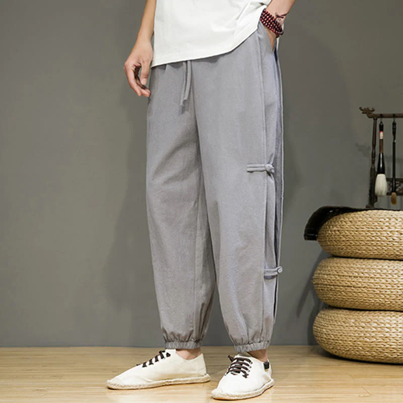 Pantaloni harem da uomo in cotone e lino con tasche, modello Buddha Stones, vintage, con coulisse e bottoni cinesi a forma di rana. - Image 21