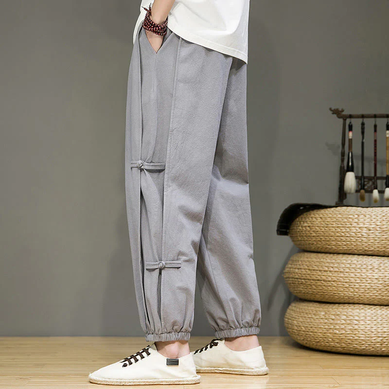 Pantaloni harem da uomo in cotone e lino con tasche, modello Buddha Stones, vintage, con coulisse e bottoni cinesi a forma di rana. - Image 26