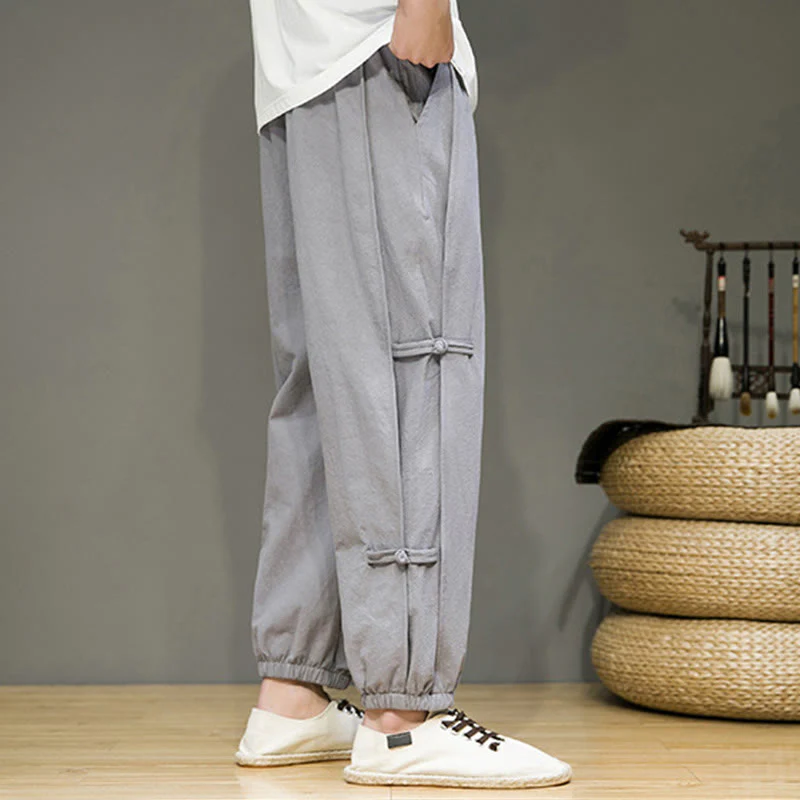 Pantaloni harem da uomo in cotone e lino con tasche, modello Buddha Stones, vintage, con coulisse e bottoni cinesi a forma di rana. - Image 27