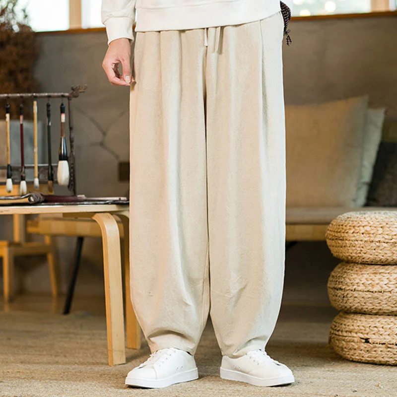 Pantaloni harem da uomo in cotone e lino tinta unita con coulisse e tasche, motivo Buddha Stones - Image 26