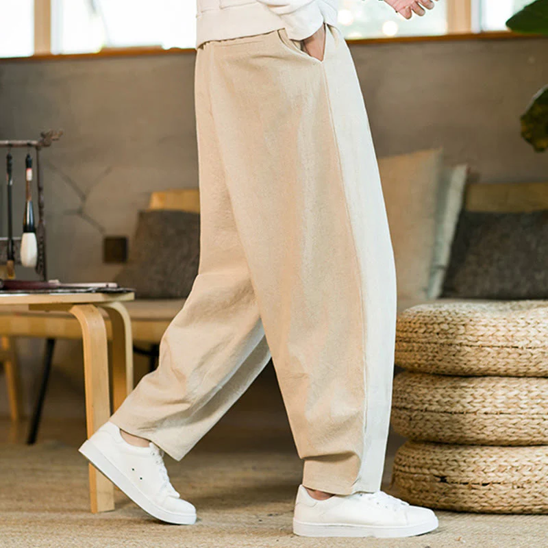 Pantaloni harem da uomo in cotone e lino tinta unita con coulisse e tasche, motivo Buddha Stones - Image 30
