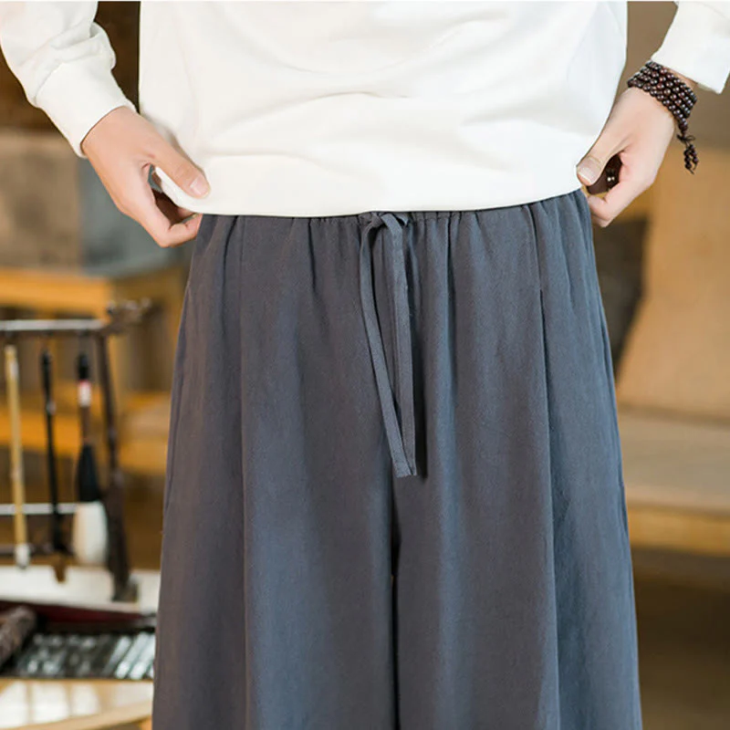 Pantaloni harem da uomo in cotone e lino tinta unita con coulisse e tasche, motivo Buddha Stones - Image 38