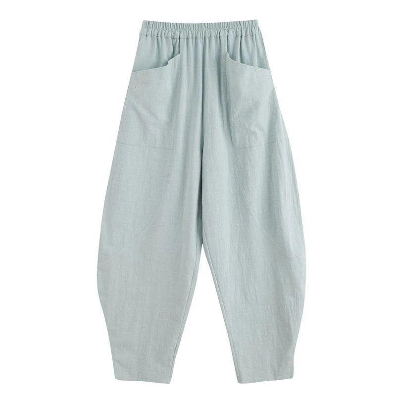 Pantaloni harem da uomo in cotone ramiè e lino tinta unita con elastico in vita e tasche , Buddha Stones - Image 28
