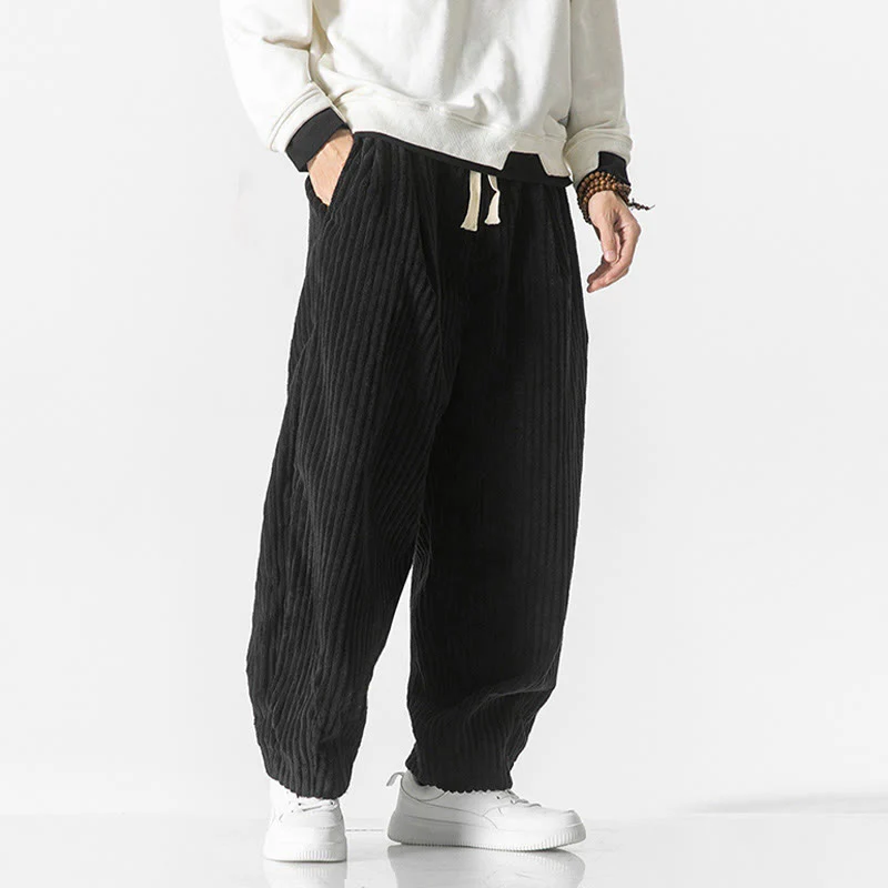 Pantaloni harem da uomo in velluto a coste con coulisse e tasche, stile retrò invernale, modello Buddha Stones - Image 13