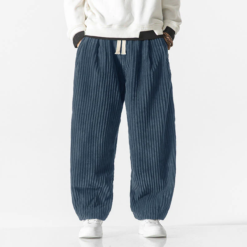 Pantaloni harem da uomo in velluto a coste con coulisse e tasche, stile retrò invernale, modello Buddha Stones - Image 14