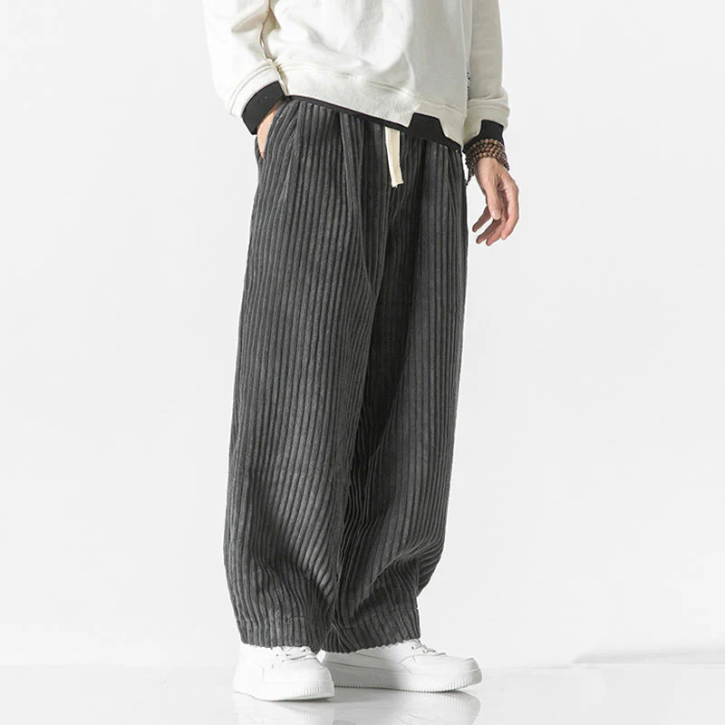 Pantaloni harem da uomo in velluto a coste con coulisse e tasche, stile retrò invernale, modello Buddha Stones - Image 4