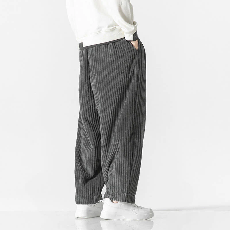 Pantaloni harem da uomo in velluto a coste con coulisse e tasche, stile retrò invernale, modello Buddha Stones - Image 5
