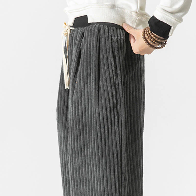 Pantaloni harem da uomo in velluto a coste con coulisse e tasche, stile retrò invernale, modello Buddha Stones - Image 7