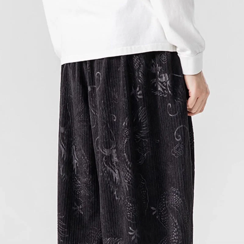 Pantaloni harem da uomo in velluto a coste di cotone con motivo drago fenice invernale Buddha Stones con tasche - Image 41