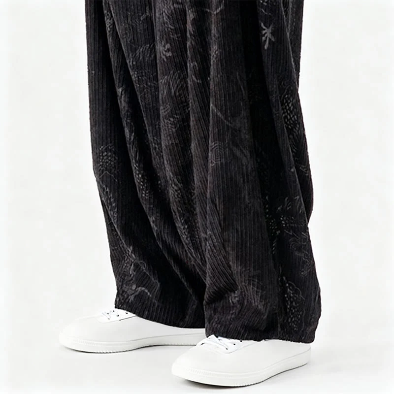 Pantaloni harem da uomo in velluto a coste di cotone con motivo drago fenice invernale Buddha Stones con tasche - Image 42