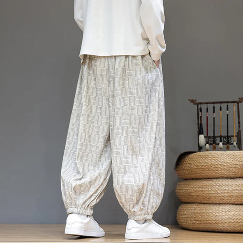 Pantaloni harem da uomo in velluto a coste di cotone con motivo jacquard a quadri autunnali Buddha Stones con tasche - Image 17