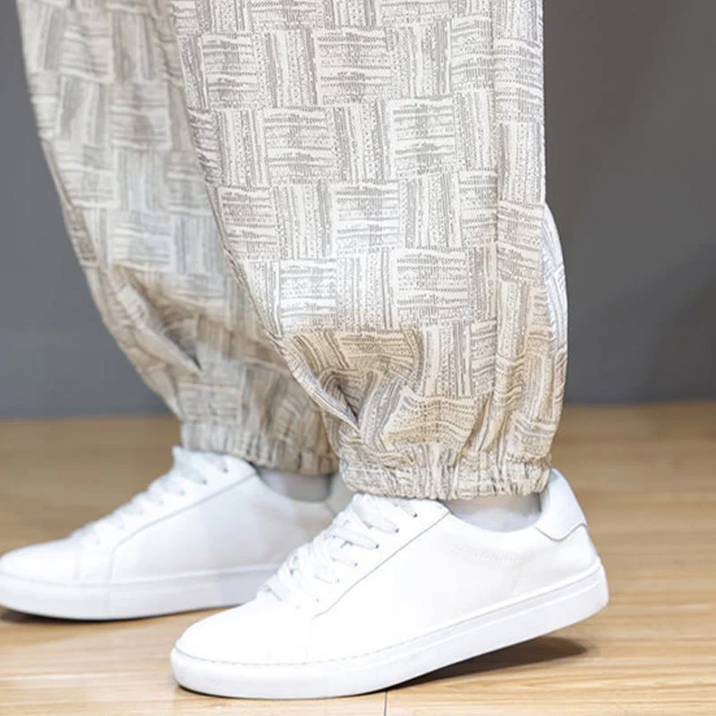 Pantaloni harem da uomo in velluto a coste di cotone con motivo jacquard a quadri autunnali Buddha Stones con tasche - Image 22