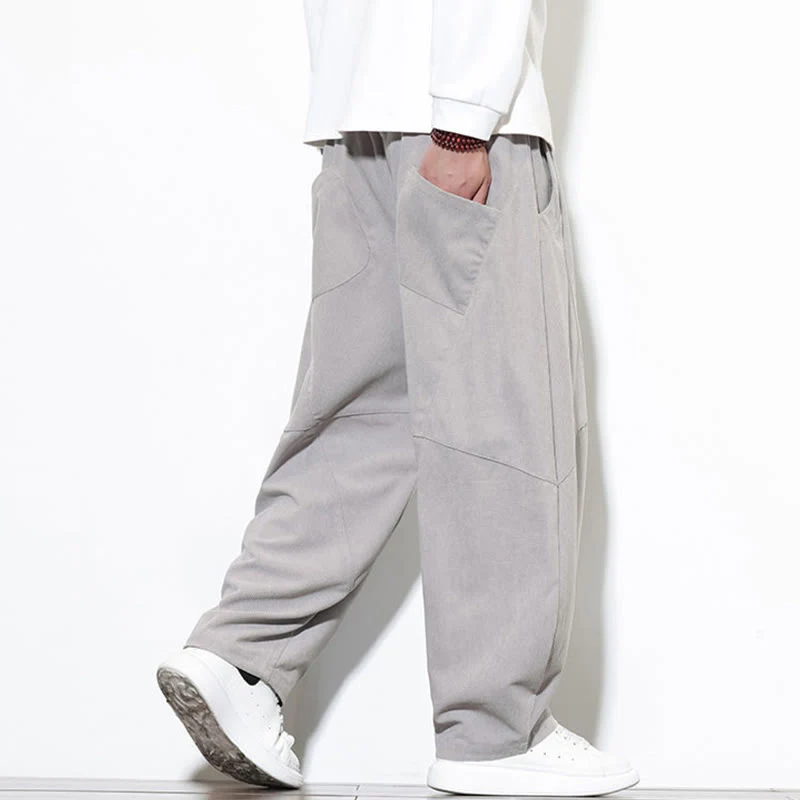 Pantaloni harem da uomo in velluto a coste di cotone con tasche e coulisse in tinta unita con motivo Buddha Stones - Image 13