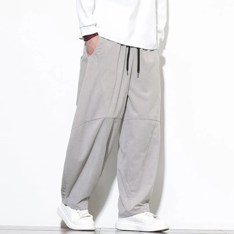 Pantaloni harem da uomo in velluto a coste di cotone con tasche e coulisse in tinta unita con motivo Buddha Stones - Image 15