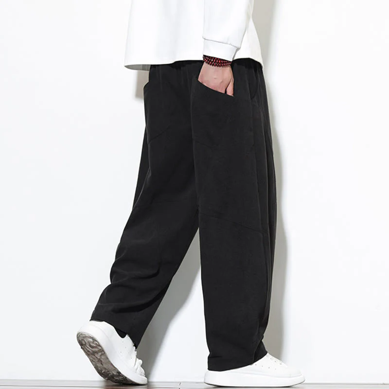 Pantaloni harem da uomo in velluto a coste di cotone con tasche e coulisse in tinta unita con motivo Buddha Stones - Image 25