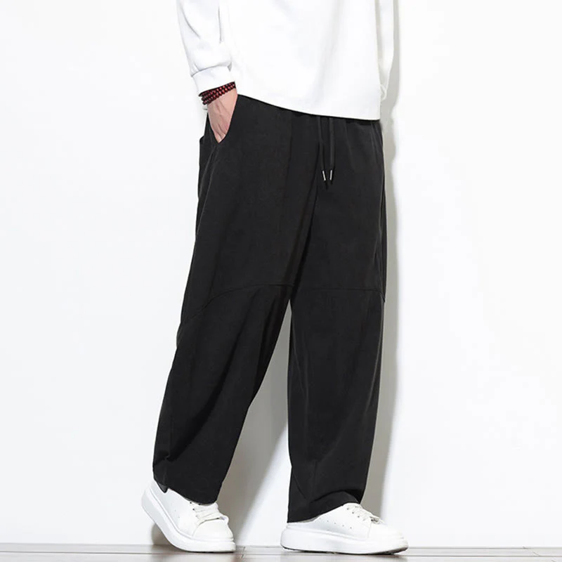 Pantaloni harem da uomo in velluto a coste di cotone con tasche e coulisse in tinta unita con motivo Buddha Stones - Image 27