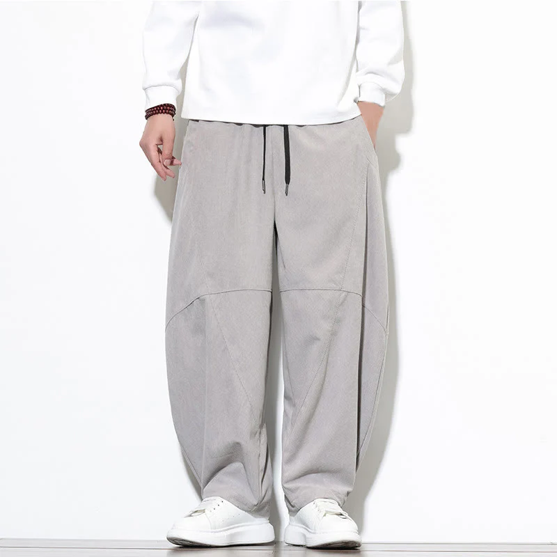 Pantaloni harem da uomo in velluto a coste di cotone con tasche e coulisse in tinta unita con motivo Buddha Stones - Image 9