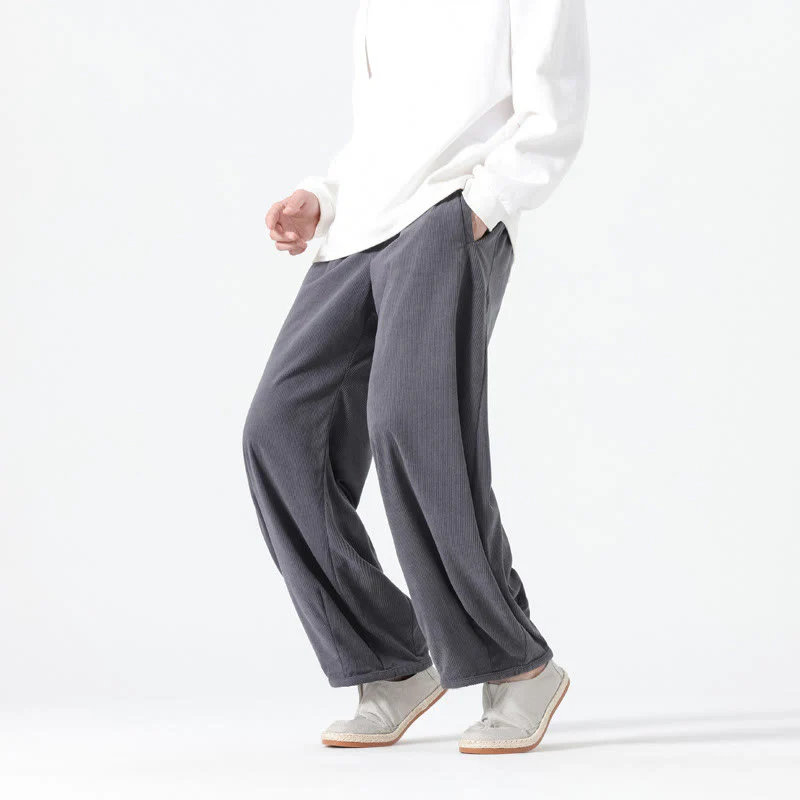 Pantaloni harem da uomo in velluto a coste di cotone con tasche e coulisse, modello Buddha Stones Spring Pure Color - Image 2