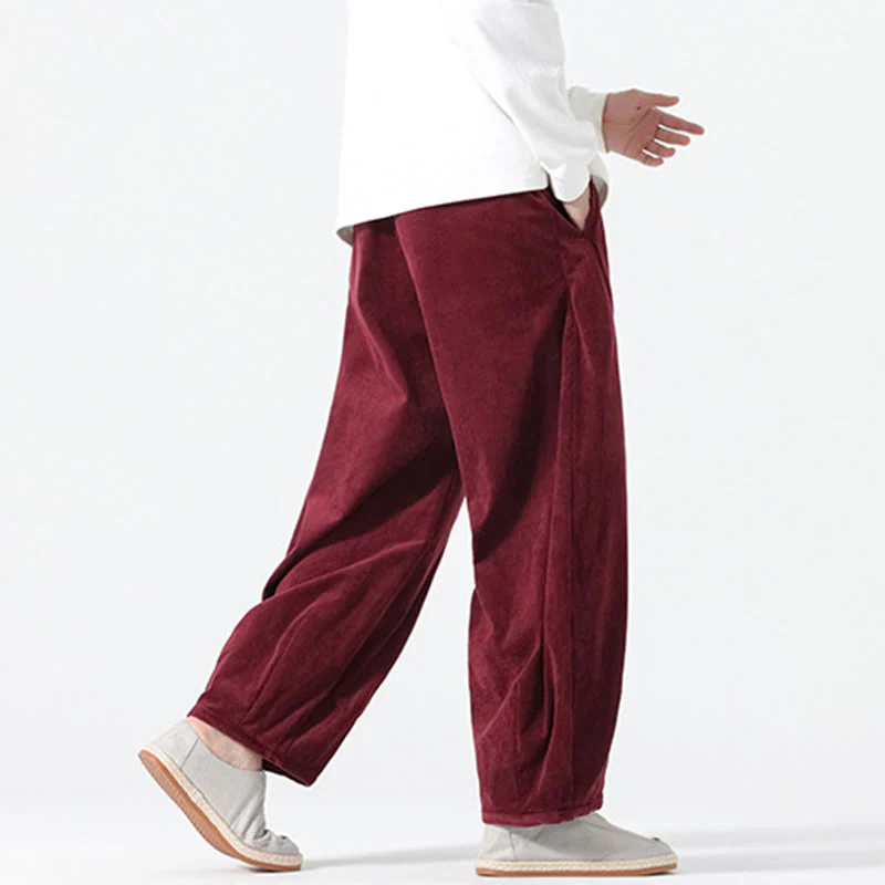 Pantaloni harem da uomo in velluto a coste di cotone con tasche e coulisse, modello Buddha Stones Spring Pure Color - Image 22