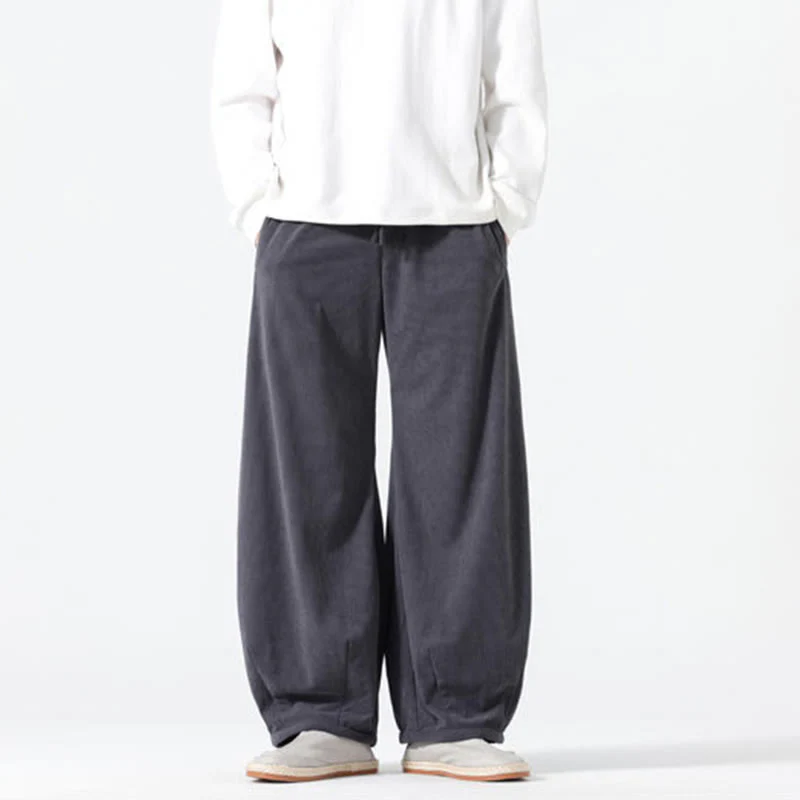 Pantaloni harem da uomo in velluto a coste di cotone con tasche e coulisse, modello Buddha Stones Spring Pure Color - Image 3