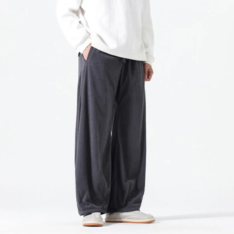 Pantaloni harem da uomo in velluto a coste di cotone con tasche e coulisse, modello Buddha Stones Spring Pure Color - Image 4