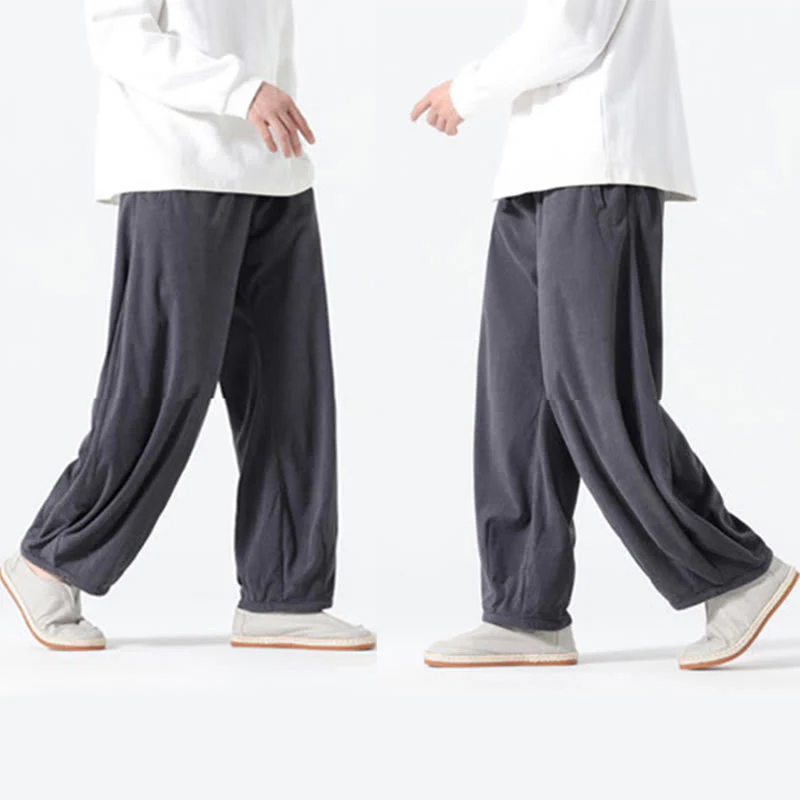 Pantaloni harem da uomo in velluto a coste di cotone con tasche e coulisse, modello Buddha Stones Spring Pure Color - Image 7