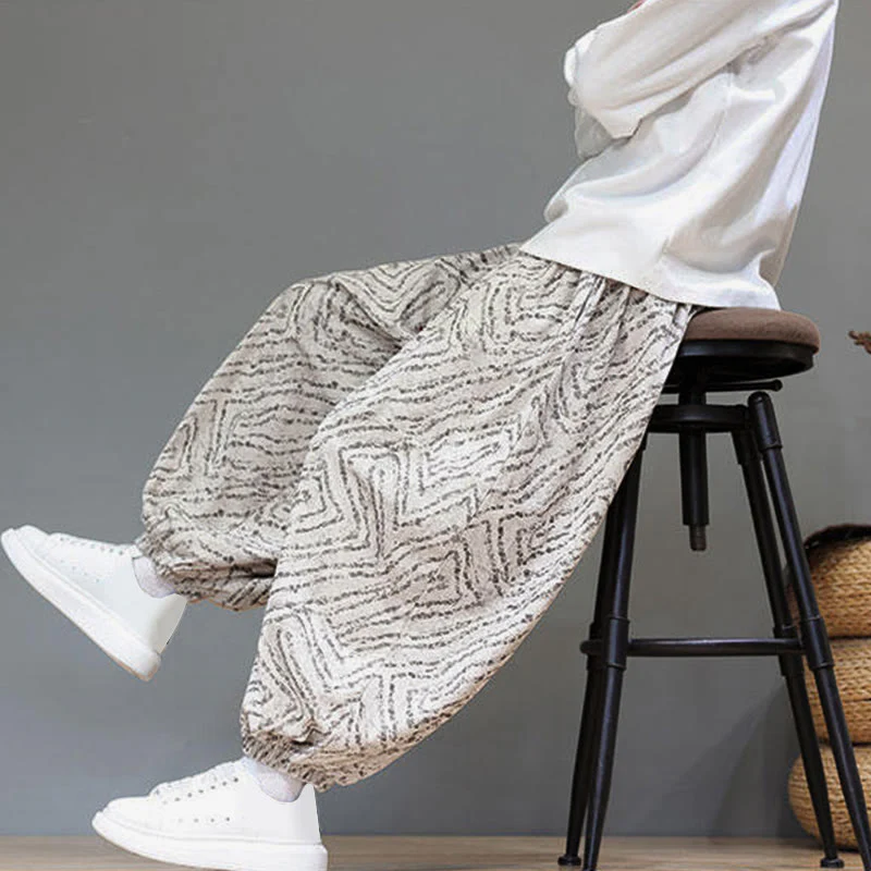 Pantaloni harem da uomo in velluto a coste di cotone e lino con tasche e coulisse, motivo Buddha Stones Fall Texture - Image 10