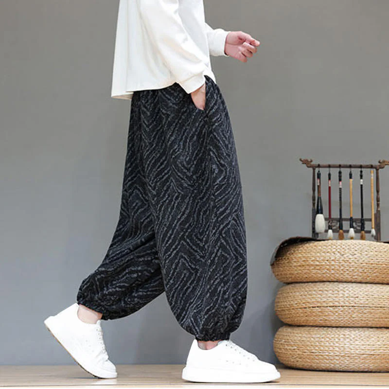 Pantaloni harem da uomo in velluto a coste di cotone e lino con tasche e coulisse, motivo Buddha Stones Fall Texture - Image 16