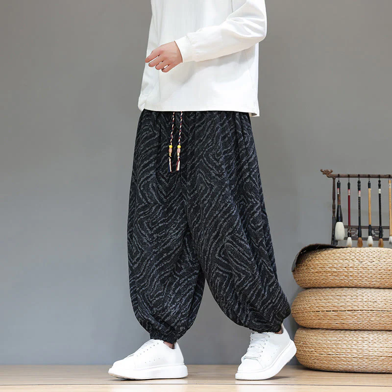 Pantaloni harem da uomo in velluto a coste di cotone e lino con tasche e coulisse, motivo Buddha Stones Fall Texture - Image 17