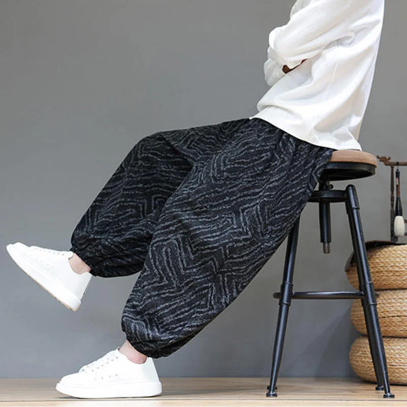 Pantaloni harem da uomo in velluto a coste di cotone e lino con tasche e coulisse, motivo Buddha Stones Fall Texture - Image 19