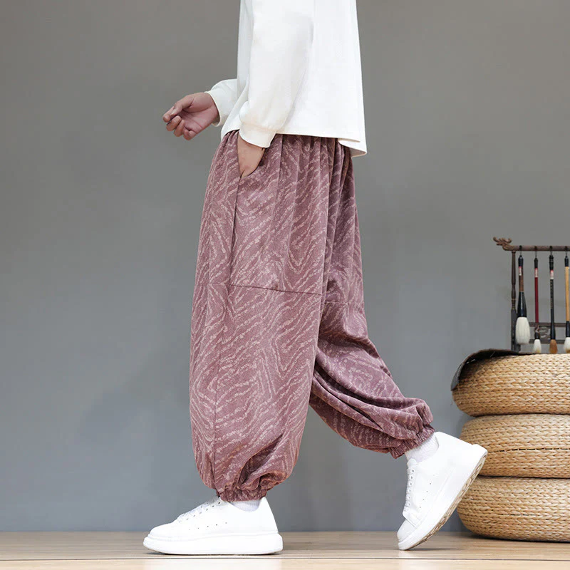 Pantaloni harem da uomo in velluto a coste di cotone e lino con tasche e coulisse, motivo Buddha Stones Fall Texture - Image 22